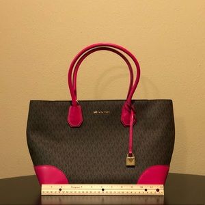 Authentic Michael Kors Brown Purse with Pink Accents - Like New!